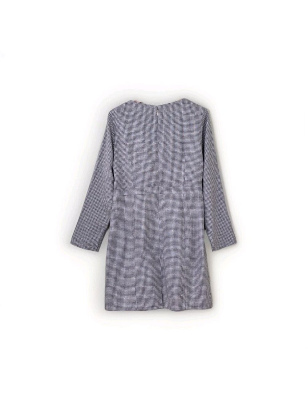 Johnnie-O Mulberry Silk Dress XXL Gray Houndstooth LS Pintuck Shift Retro Career - Picture 3 of 16